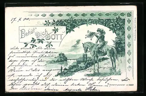 AK Behüt Dich Gott!, Trompeter zu Pferde am Ufer