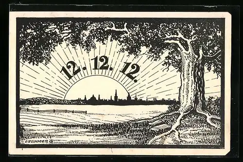 AK Stadtsilhouette mit Sonne u. Baum, 12.12.12