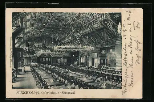 AK München, Münchner Hofbräuhaus, Festsaal, Innenansicht