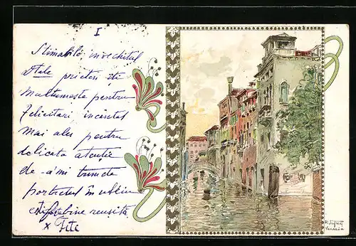 Künstler-AK sign. Raffaele Tafuri: Venezia, Partie am Kanal