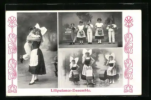 AK Liliput-Ensemble mit Kinderwagen und Pauken