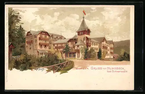 Künstler-AK Carl Münch: Hundseck / Schwarzwald, Blick zum Kurhaus