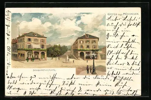 Künstler-AK Carl Münch: Mülhausen, Partie am Neuquartierplatz