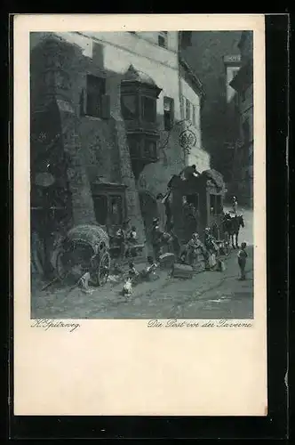Künstler-AK Carl Spitzweg: Die Post vor der Taverne