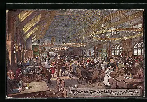 Künstler-AK Fritz Quidenus: München, Festsaal, Innenansicht