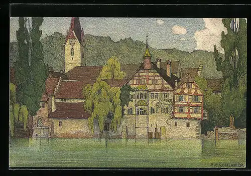 Künstler-AK Ernst E. Schlatter: Stein am Rhein, Kloster St. Georgen