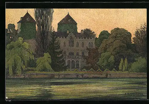 Künstler-AK Ernst E. Schlatter: Gottlieben, Schloss Gottlieben