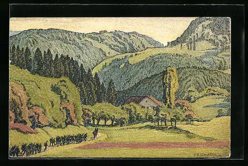 Künstler-AK Ernst E. Schlatter: Fontenais, Vallée du Jura