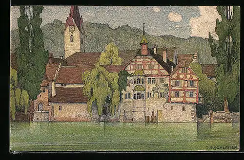 Künstler-AK Ernst E. Schlatter: Stein am Rhein, Kloster St. Georgen