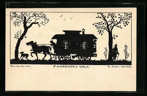 Künstler-AK Marta Sachse-Schubert: Schattenbild, Fahrendes Volk