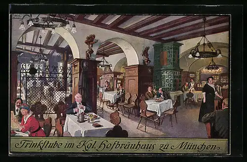 Künstler-AK Fritz Quidenus: München, Münchner Hofbräuhaus, Trinkstube, Innenansicht