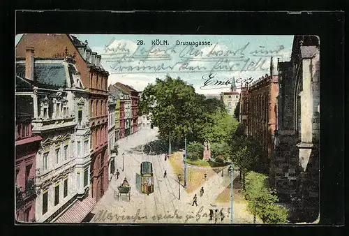 AK Köln, Strasse Drususgasse mit Strassenbahn