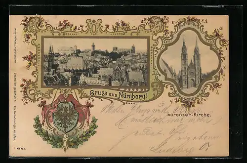AK Nürnberg, Teilansicht, Lorenzer Kirche, Wappen