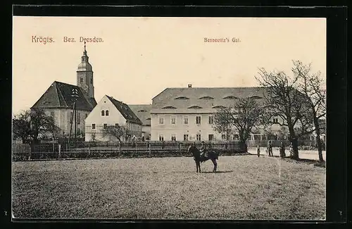 AK Krögis /Bez. Dresden, Bennewitz`s Gut mit Reiter