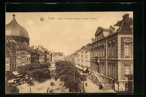 AK Liège, Place du Marché Perron et Hôtel de Ville, Strassenbahn