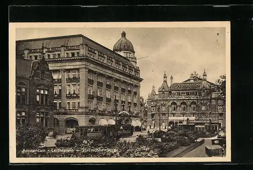 AK Amsterdam, Leidseplein & Stadsschouwburg, Strassenbahn