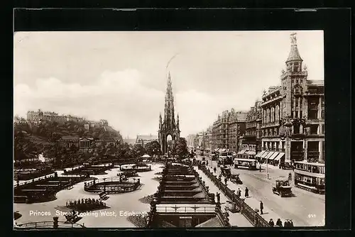 AK Edinburgh, Princes Street looking West, Strassenbahn