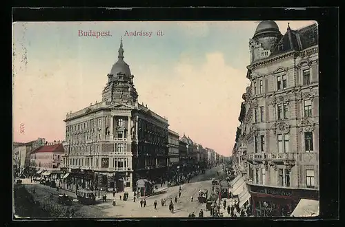AK Budapest, Andrássy út, Strassenbahn