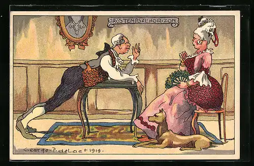 Künstler-AK sign. George P. de Laet: Herr und Dame in altertümlicher Kleidung