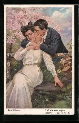 Künstler-AK sign. Richard Brenner: Herr flüstert Dame ins Ohr