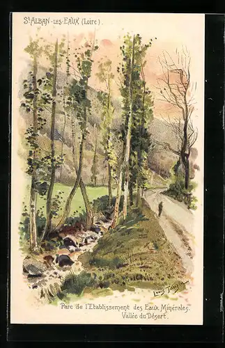Künstler-AK sign. Louis Tauzin: St Alban-les-Eaux, Parc de l`Etablissement des Eaux Minérales, Vallée du Désert