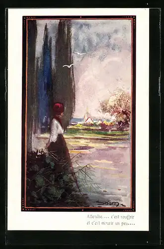 Künstler-AK sign. Snam: Landschaft mit einer Frau