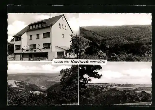 AK Karbach / Hundsrück, Gasthaus-Pension Zur Post und drei Landschaftsansichten