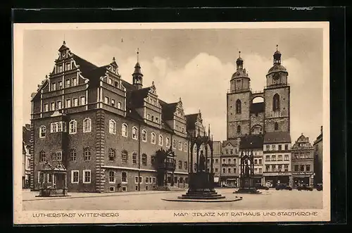 AK Lutherstadt Wittenberg, Marktplatz mit Rathaus und Stadtkirche