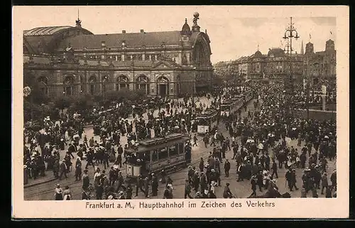 AK Frankfurt a. M., Strassenbahnen am Hauptbahnhof