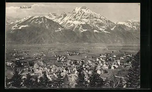 AK Altdorf, Ortsansicht mit Gebirgskette aus der Vogelschau