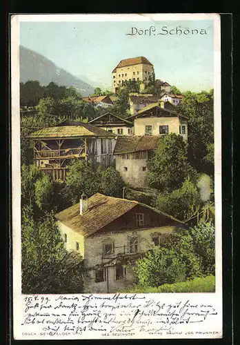 AK Schöna bei Meran, Ortsansicht mit alten Häusern
