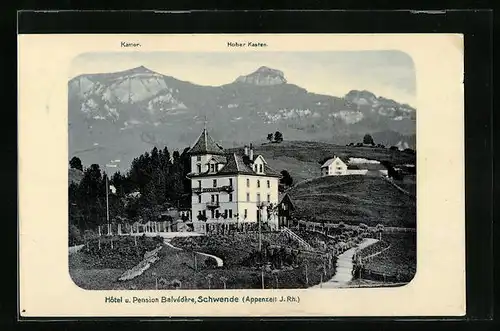 AK Schwende, Hotel Belvédère mit Kamor und Hoher Kasten