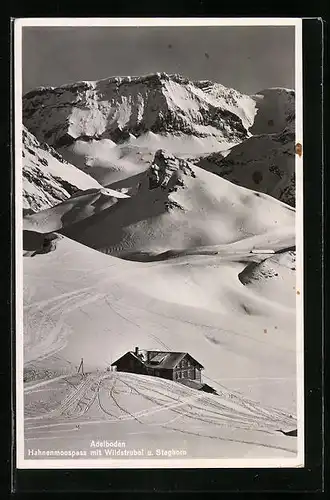 AK Adelboden, Hahnenmoospass mit Wildstrubel und Steghorn im Winter