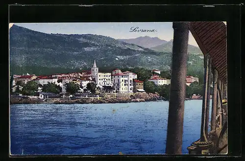 AK Lovrana, Ortsansicht vom Meer aus