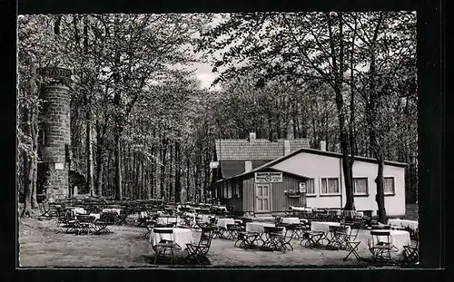 AK Kassel-Wilhelmshöhe, Gasthaus Elfbuchen mit Terrasse