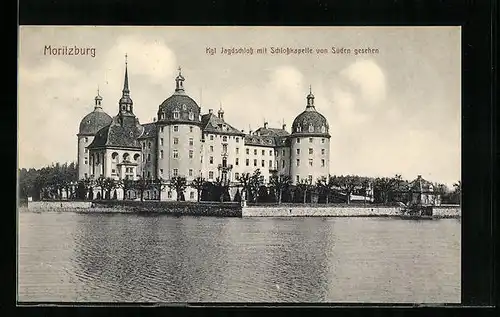 AK Moritzburg, Blick zum Jagdschloss