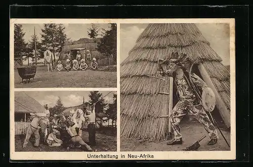 AK Ahrensdorf / Templin, Neu-Afrika, Indianer vor der Hütte und an einem Topf