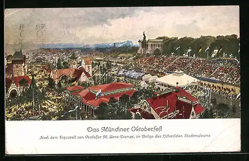 Künstler-AK Zeno Diemer: Münchner Oktoberfest aus der Vogelschau