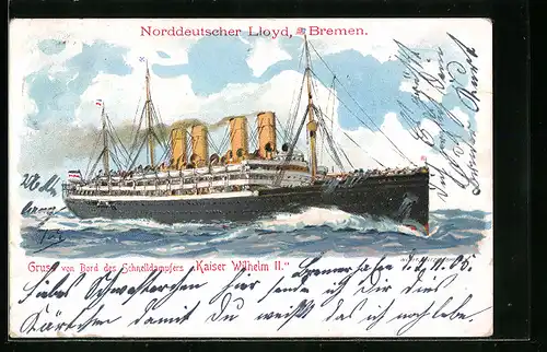 Künstler-AK Themistokles von Eckenbrecher: Norddeutscher Lloyd, Bremen, Passagierschiff Kaiser Wilhelm II.