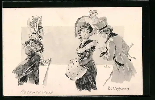 Künstler-AK E. Bottaro: Eleganter Herr mit zwei Damen