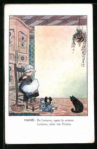 Künstler-AK Hansi: In Lorena dopo la Vittoria, Mädchen mit Puppen