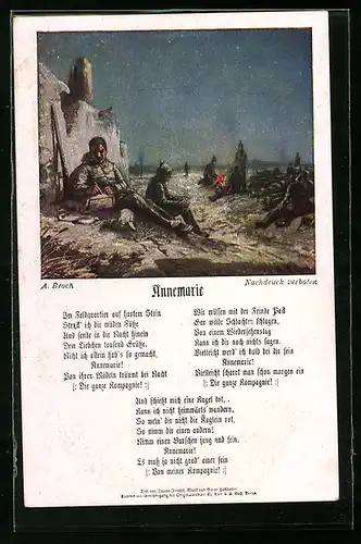 AK Soldat beim Schreiben von Feldpost, Liedtext des Liedes Annemarie