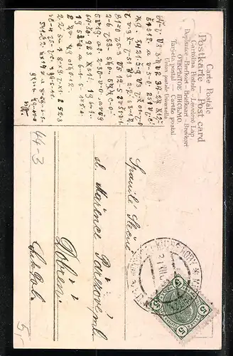 Präge-AK Junger Knirps beim Sammeln von Rosenblüten