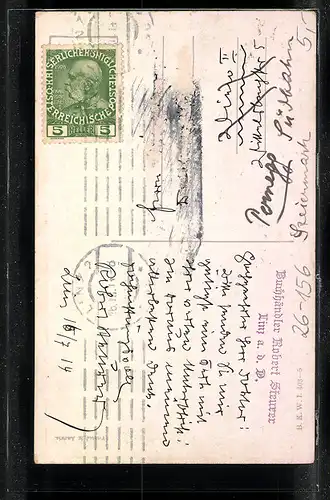 Künstler-AK Fritz Lach: Linz, Promenade mit Denkmal und drei Frauen