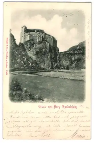 Relief-AK Bozen, Blick auf Burg Runkelstein