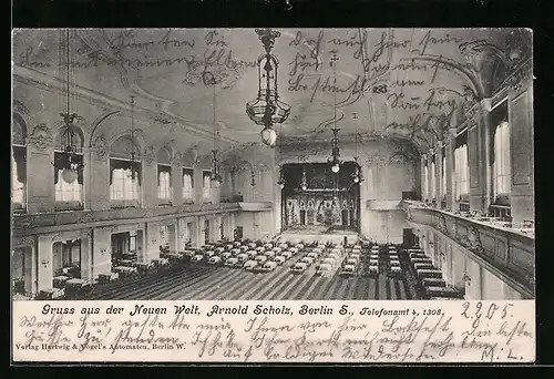 AK Berlin, Saal im Gasthaus Neue Welt, Inh.: Arnold Scholz