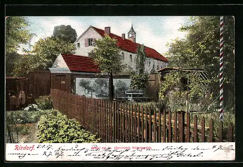 AK Rixdorf, Betsaal der Ev. Brüdergemeinde mit Garten