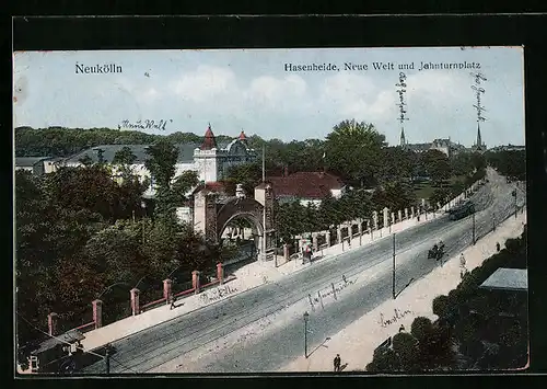 AK Berlin-Neukölln, Hasenheide, Neue Welt und Jahnturnplatz