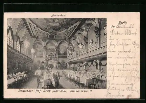 AK Berlin, Apollo-Saal im Gasthaus Deutschen Hof, Luckauerstrasse 15