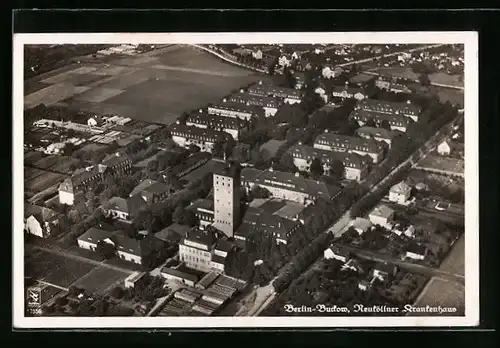 AK Berlin-Buckow, Fliegeraufnahme des Neuköllner Krankenhauses